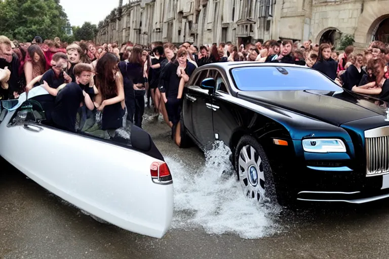 Image similar to stoned teenagers decided to drown Rolls-Royce