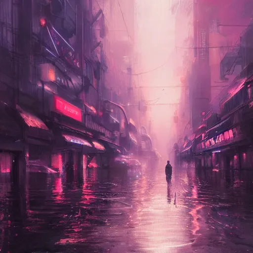 Prompt: concept art of a city flooded with neon lights, by greg rutkowski