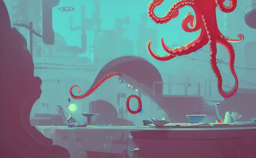 Image similar to chef octopus, james gilleard, print, game art