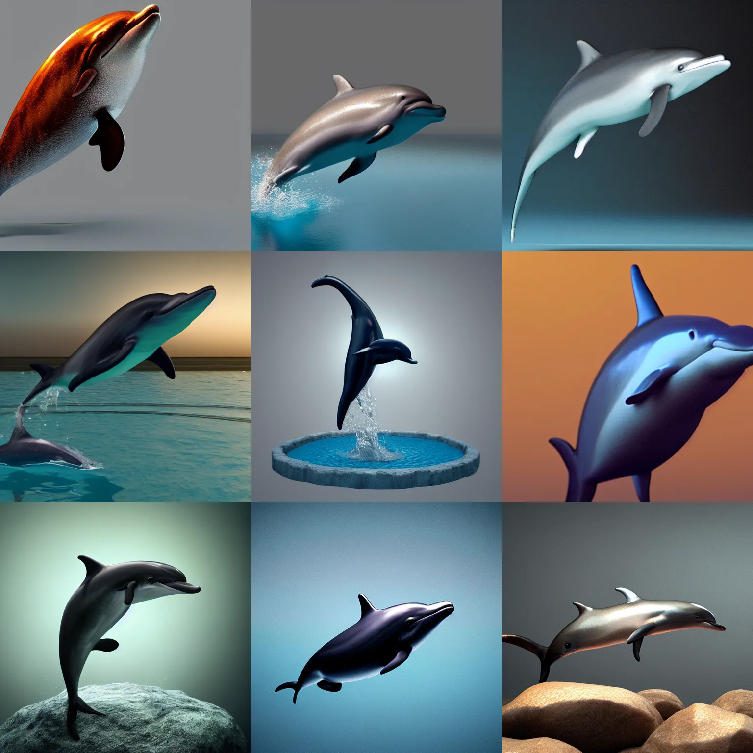 Prompt: 3D render, houdini 3D, octane 3D, glass figure of a dolphin