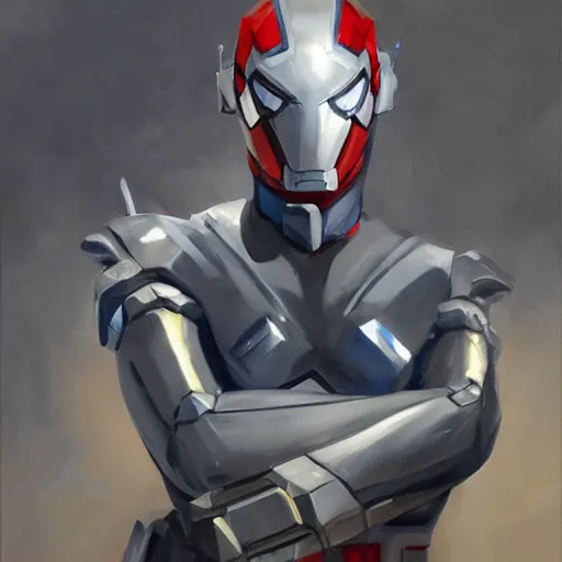 Image similar to greg manchess portrait painting of armored spiderman ultraman grey fox from metal gear cyborg gay japanese - american hybrid as overwatch character, medium shot, asymmetrical, profile picture, organic painting, sunny day, matte painting, bold shapes, hard edges, street art, trending on artstation, by huang guangjian and ail elvgren and sachin teng