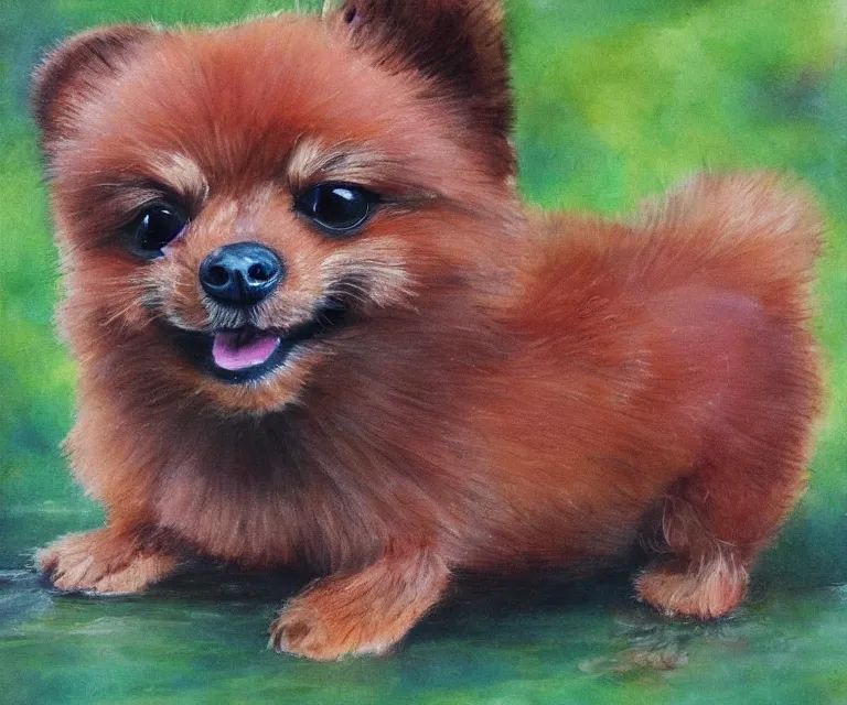 Image similar to brown pomeranian, cute, water painting