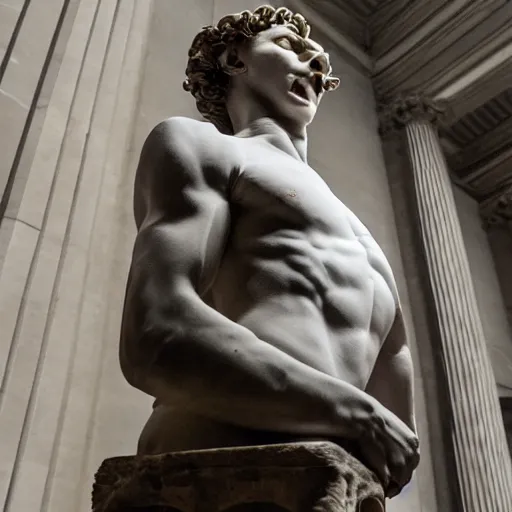 Image similar to tom holland as a greek marble statue, beautiful, national heritage, in the british museum, 4 k official photograph