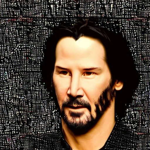 Prompt: mosaic style icon of keanu reeves. light rays. bokeh