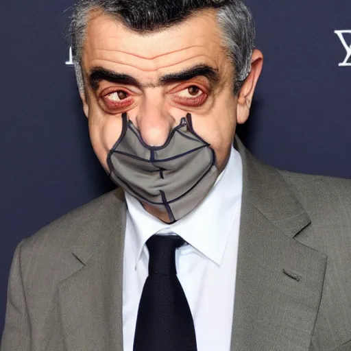 Image similar to rowan atkinson wearing a face mask