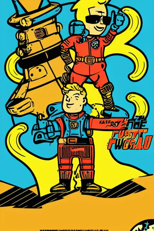 Image similar to fallout 7 6 retro futurist illustration art by butcher billy, sticker, colorful, illustration, highly detailed, simple, smooth and clean vector curves, no jagged lines, vector art, smooth andy warhol style