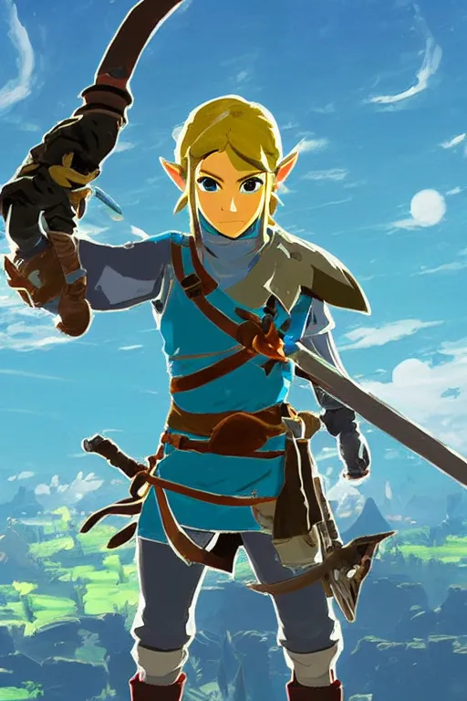 Image similar to in game footage of a ninja from the legend of zelda breath of the wild, breath of the wild art style.