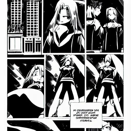 Prompt: a comic book page from Fullmetal Alchemist, b&w halftone