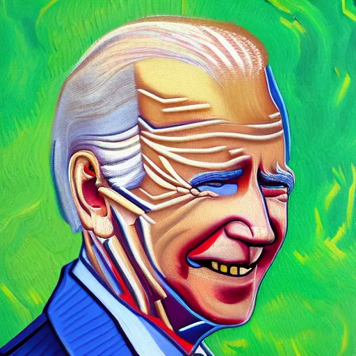 Image similar to a perfect fusion of Joe Biden and Barack Obama, style of Vincent Van Gogh, presidential fusion, mix of Biden and Obama, presidential cross, portrait, oil painting by Van Gogh, 4k photograph of painting