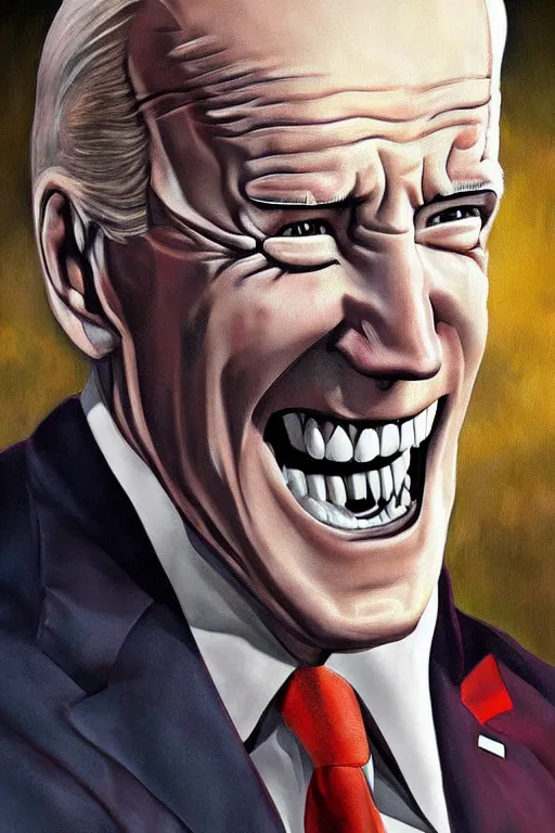 Image similar to joe biden evil grin, horror, terrifying artwork, monster, artwork by stephen gammel, illustration