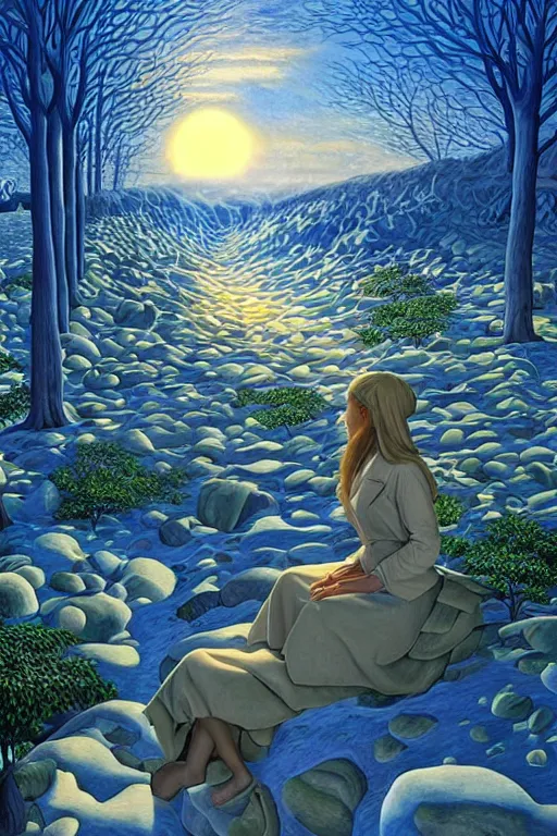 Image similar to a portrait painted by rob gonsalves, surrealistic, good light, magical atmosphere.