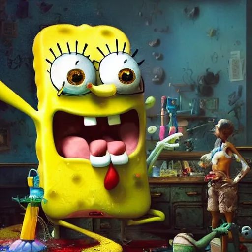 Image similar to hyperrealistic mixed media high resolution painting of anatomically correct SpongeBob SquarePants, stunning 3d render inspired art by István Sándorfi and Greg Rutkowski, perfect symmetry, dim volumetric lighting, 8k octane beautifully detailed render, post-processing, extremely hyper-detailed, intricate, epic composition, highly detailed attributes, highly detailed atmosphere, cinematic lighting, masterpiece, trending on artstation, very very detailed, masterpiece, stunning, flawless structure, lifelike texture, perfection,