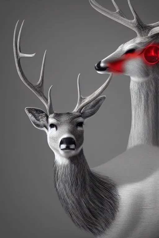 Image similar to a deer wearing a white formal coat conversing with a crow wearing a red formal coat, hyperrealistic, concept art, octane render, unreal engine 5, trending on DeviantArt, highly detailed, high quality, 8K, soft lighting, cute, natural lighting, realistic face, trending on Artstation, elegant clothes, profile picture, path traced, house background