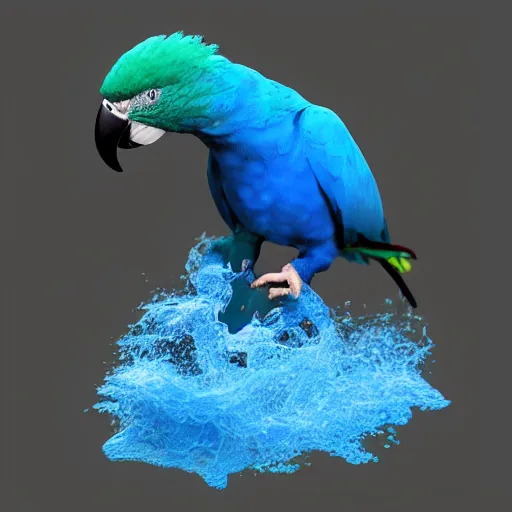 Image similar to blue liquid motion fluids forming blue parrot bird, hyper detailed, vray render