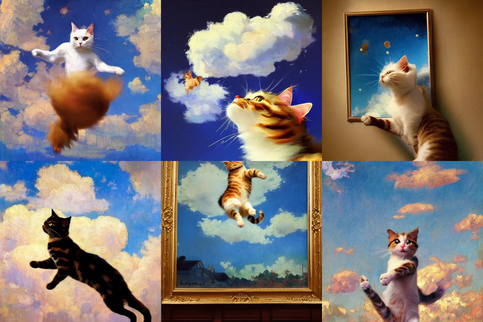 Image similar to "An impressionist painting of a jumping cat under the sky