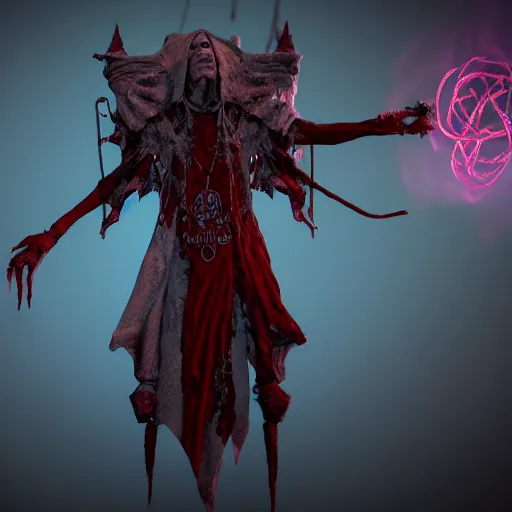 Prompt: A necromancer pulsing with necrotic energy, power auras, sigils, tattered cloth robes, substance 3d painter, PBR textures, Physical based rendering, cinematic, hyper realism, high detail, octane render, unreal engine, 8k, Vibrant colors, Smooth gradients, High contrast, depth of field, aperture f2.8