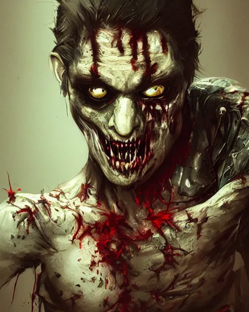 Image similar to hyper realistic photo portrait zombie with broken pokemon mask cinematic, greg rutkowski, james gurney, mignola, craig mullins, brom