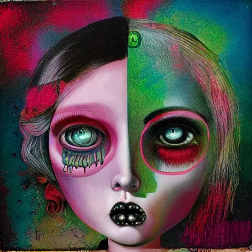 Image similar to Glitchpunk girl, painting by Mark Ryden