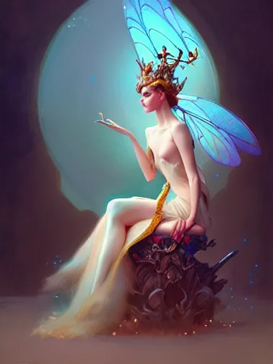 Image similar to the fairy queen on her throne, by james jean, charlie bowater, tom bagshaw, nikolay makovsky : : portrait, character design, illustration, hyperrealism, photorealism, digital art, concept art, fantasy, whimsy, weta, wlop, artstation