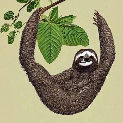 Prompt: An illustration of a sloth by Helme Heine