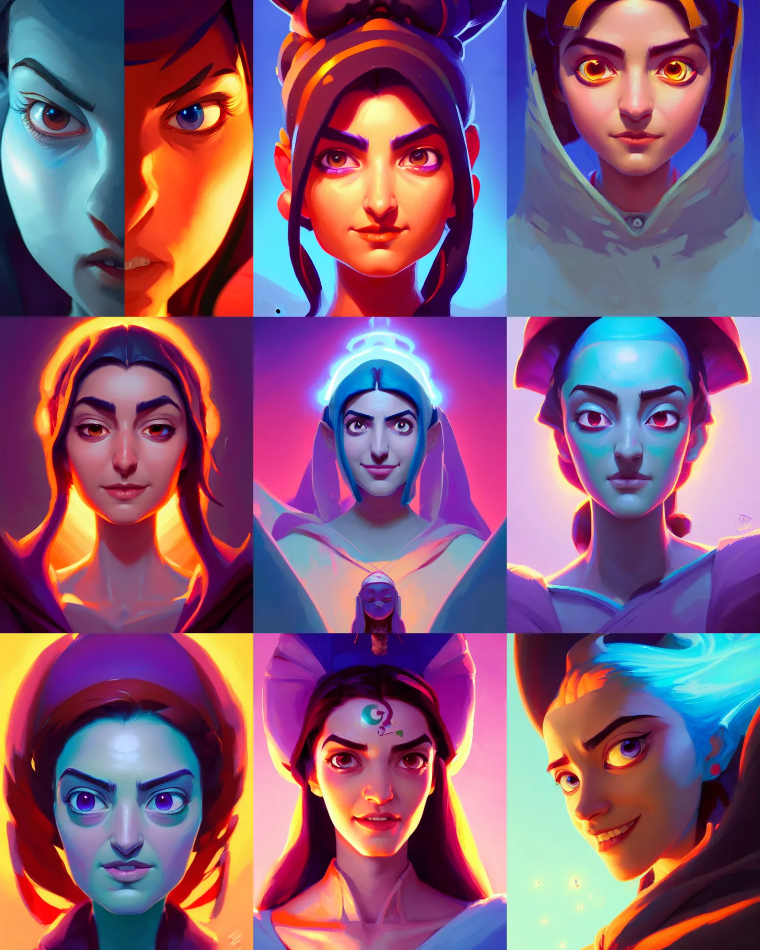 Prompt: head-on symmetrical centered painted portrait, Maya Ali as a mage, matte painting Arcane DOTA Blizzard pixar, maya engine on stylized background splash comics global illumination lighting artstation, by Jesper Ejsing, RHADS, Makoto Shinkai and Lois van baarle, ilya kuvshinov, rossdraws