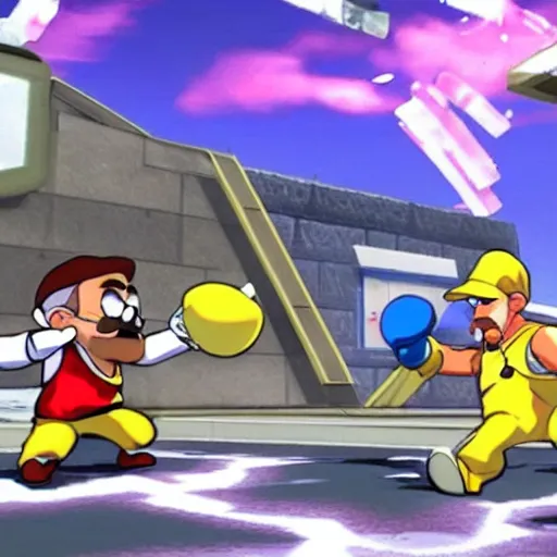 Prompt: a cartoon walter white fighting in smash bros.