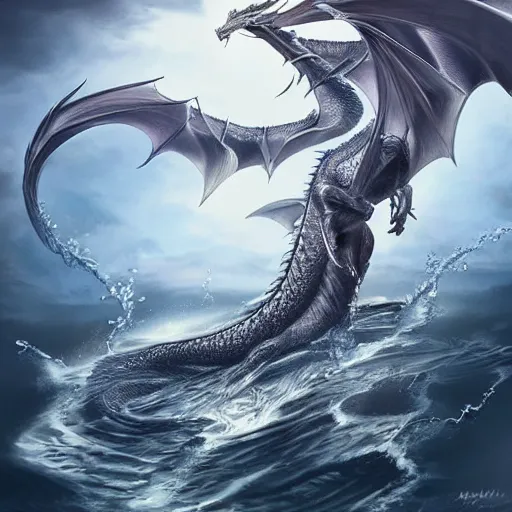 Prompt: Majestic, beautiful dragon made entirely of water, award-winning photography, Artstation, highly detailed
