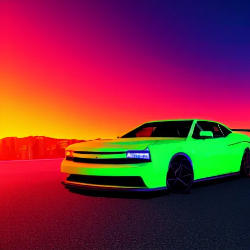 Prompt: neon synthwave hemi v 8 engine, at sunset, 8 k. filling most of the view