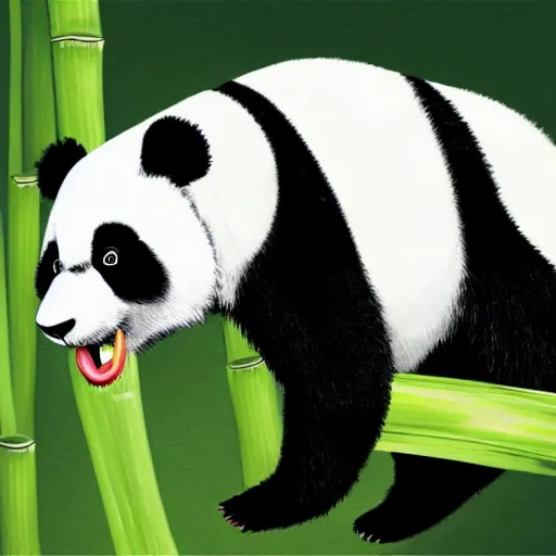 Prompt: panda bear eating bamboo, Cartoon for children's book, ArtStation, sharp focus, 4k