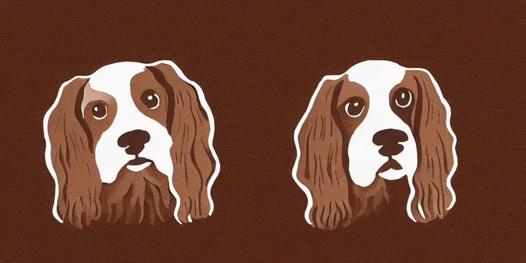 Prompt: painted brown and white sprocker spaniel pub logo no text