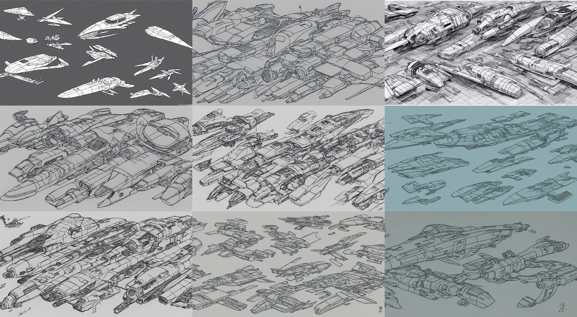 Prompt: sharp spaceship sketches by studio ghibli, isometric