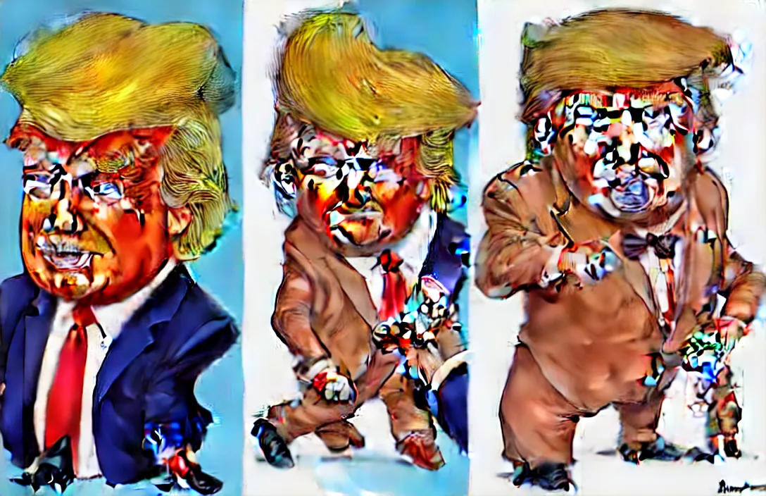 Image similar to donald trump as an oompa loompa, in the style of kim jung gi