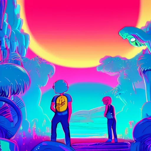 Prompt: synthwave, chromatic, adventure time, sharp, 4k