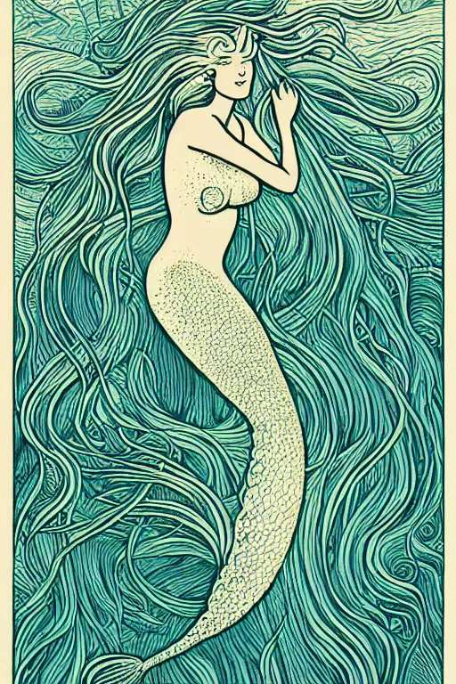 Image similar to portrait of a mermaid in kelp by MCBESS, coloured with gradients