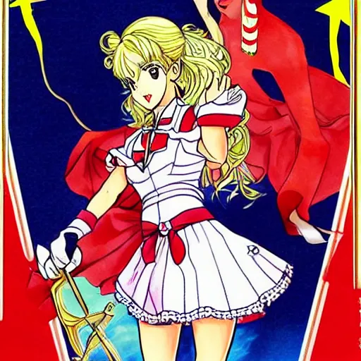 Prompt: The pretty, sailor-suited guardian who fights for Communism and Liberation, Bishoujo Senshi Britney Spears. Artwork by Naoko Takeuchi.