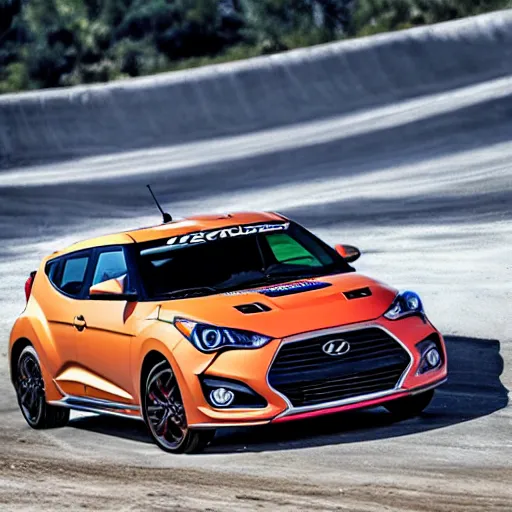 Prompt: a hyundai veloster on a motocross jump