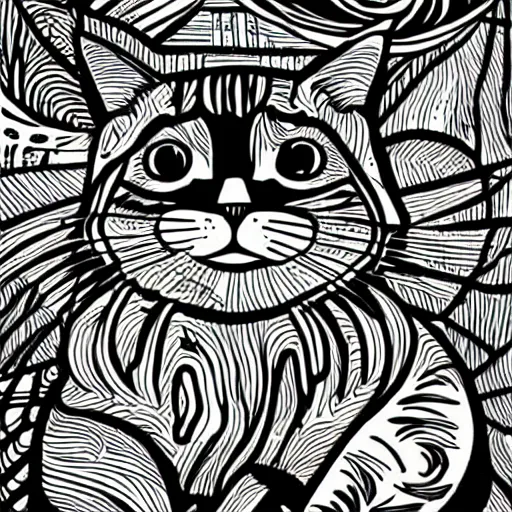 Image similar to cat, art by mcbess