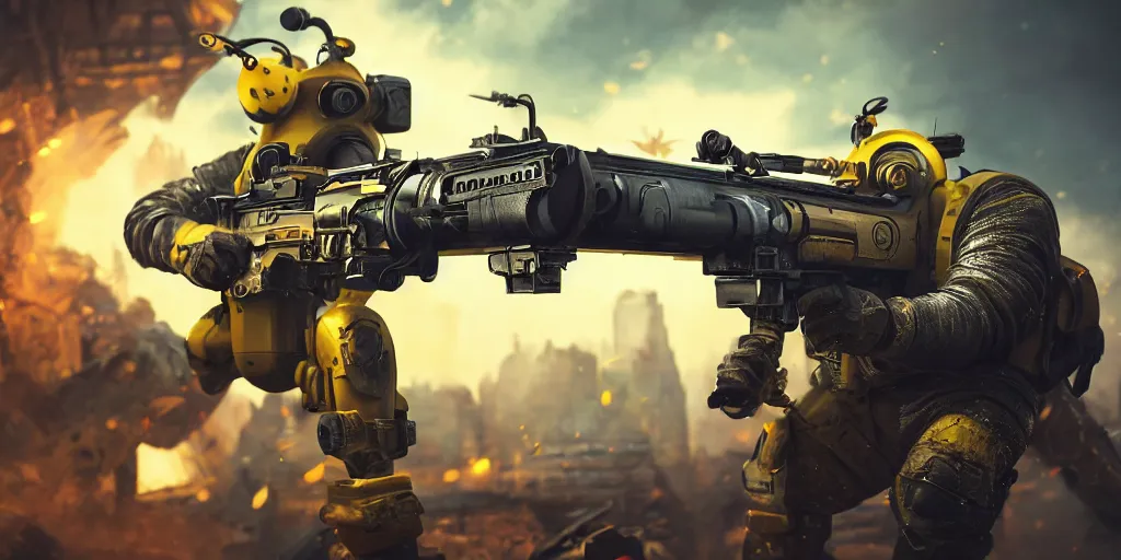 Prompt: BEE WITH A GIANT GUN , realistic 4k octane beautifully detailed render, 4k post-processing, highly detailed, intricate complexity, epic composition, magical atmosphere, cinematic lighting, masterpiece, ultra hd