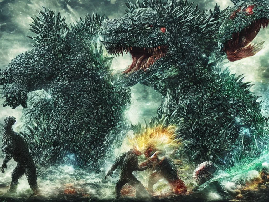 Image similar to Heisei era Godzilla fighting Biollante