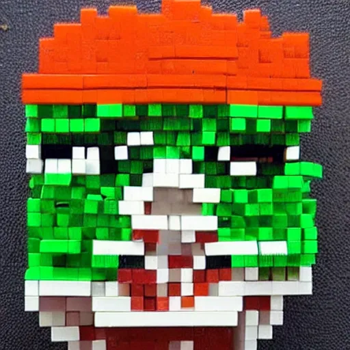 Image similar to a face made out of rubiks cubes and lettuce.