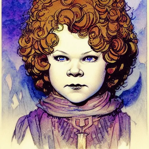 Prompt: a realistic and atmospheric watercolour fantasy character concept art portrait of adult shirley temple as a druidic warrior wizard looking at the camera with an intelligent gaze by rebecca guay, michael kaluta, charles vess and jean moebius giraud