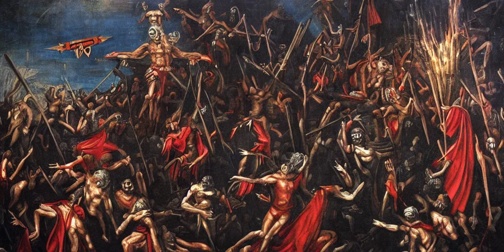 Image similar to dante's inferno painting, with biden trump obama united states of america, illuminati symbol, flag, crows, skeletons, crosses, jesus, dark beauty, rotten gold, perfect faces, extremely detailed, cinema 4 d, unreal engine.