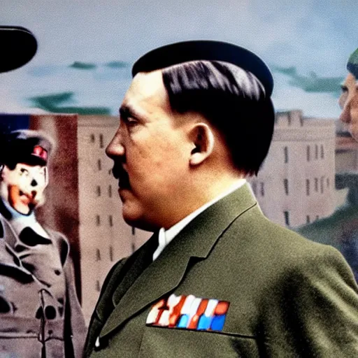 Image similar to adolf hitler fights kim jon il in world war 2 bomber photorealistic