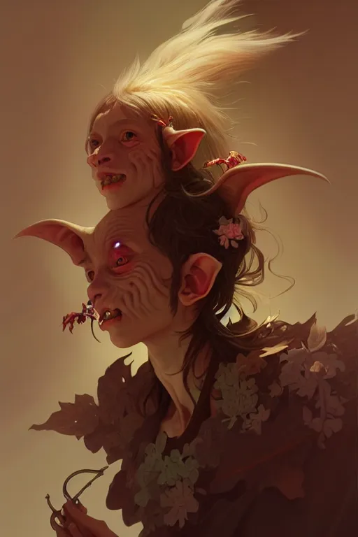 Prompt: beautiful goblin, highly detailed, digital painting, artstation, sharp focus, illustration, art by tan zi and ayanamikodon and alphonse mucha and wlop