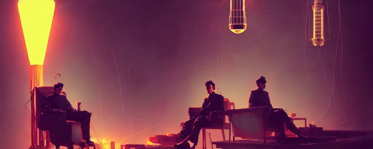 Image similar to duotone astonishing illustration 3 / 4 portrait of nicola tesla sitting wardenclyffe tower. cinematic science fiction lighting. golden ratio accidental renaissance. by sachin teng and sergey kolesov and ruan jia and heng z. graffiti art, scifi, fantasy, hyper detailed. octane render. concept art. trending on artstation