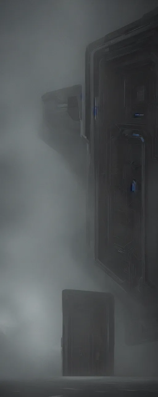 Prompt: huge sci - fi door, sci - fi art, concept art, dark moody colors, foggy, 8 k detailed, octane