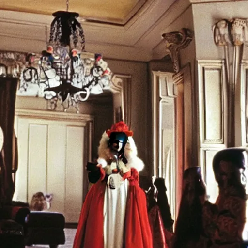 Prompt: Monkeys in the manor house of Eyes Wide Shut (1999)