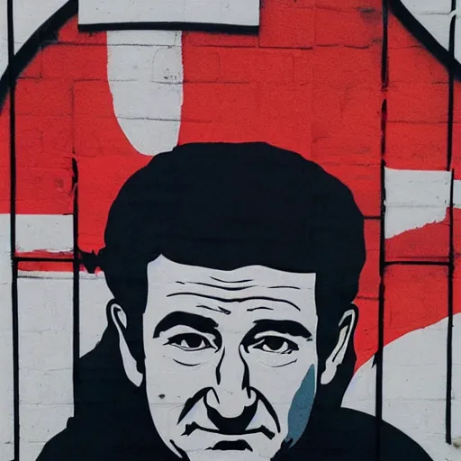 Image similar to robin williams characters street art mural by sachin teng x supreme : 1 high contrast, hard edges, matte painting, geometric shapes, disney, masterpiece : 1