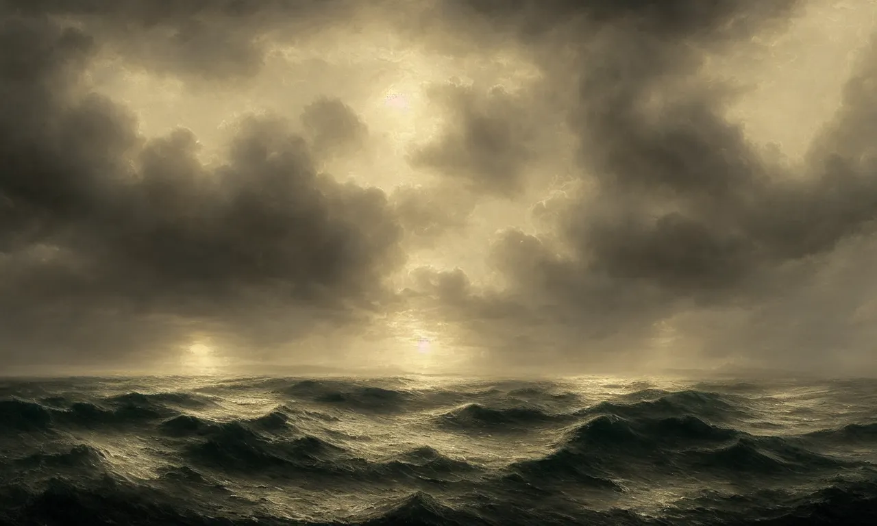 Prompt: the wretched sea gale. andreas achenbach, artgerm, mikko lagerstedt, wlop, zack snyder, tokujin yoshioka