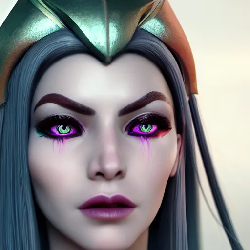 Prompt: portrait of a female high elf with magenta eyes and dark hair, 3 d octane render trending on art station 8 k